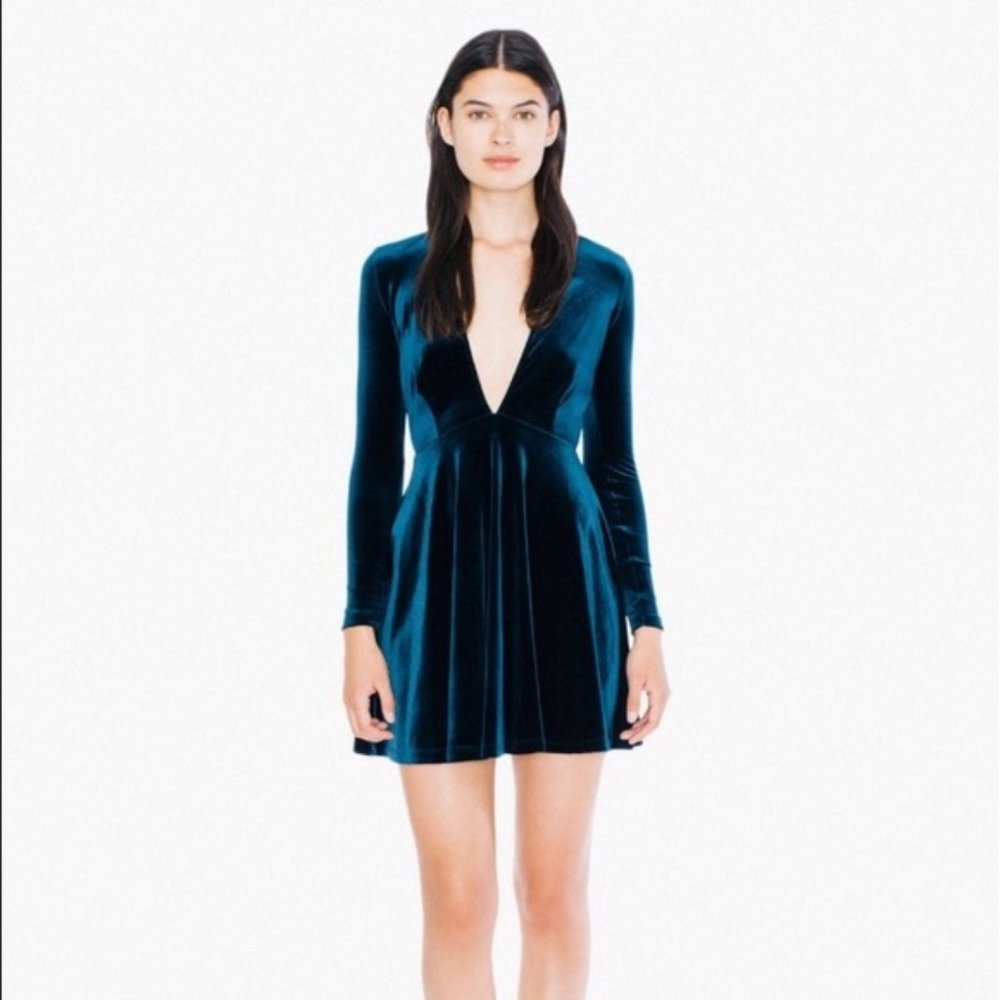 American Apparel Velvet Deep V Skater Dress